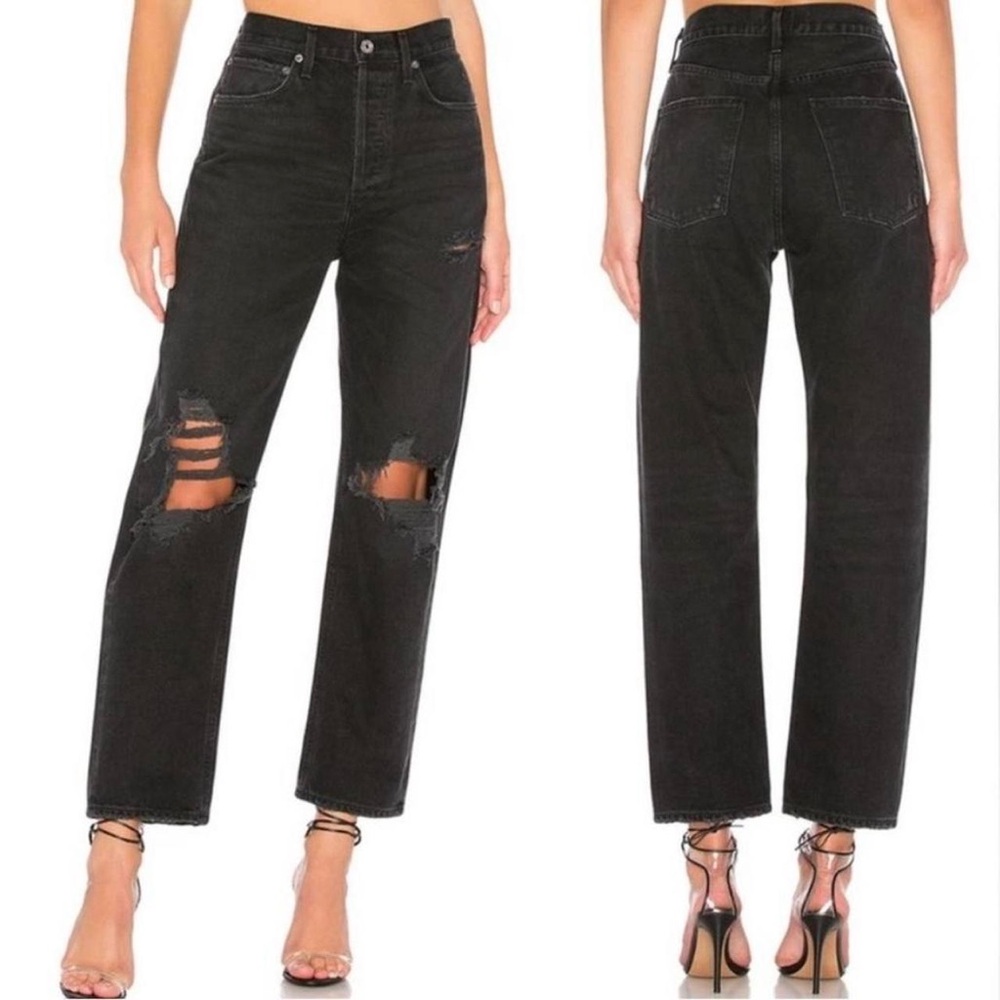 Agolde 90s mid rise loose jeans distressed cropped